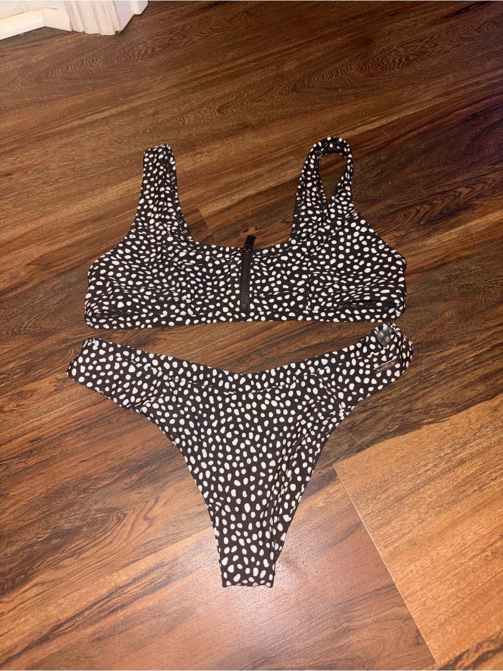 Blackbough Black & White Polka Dot Zip Front Bikini